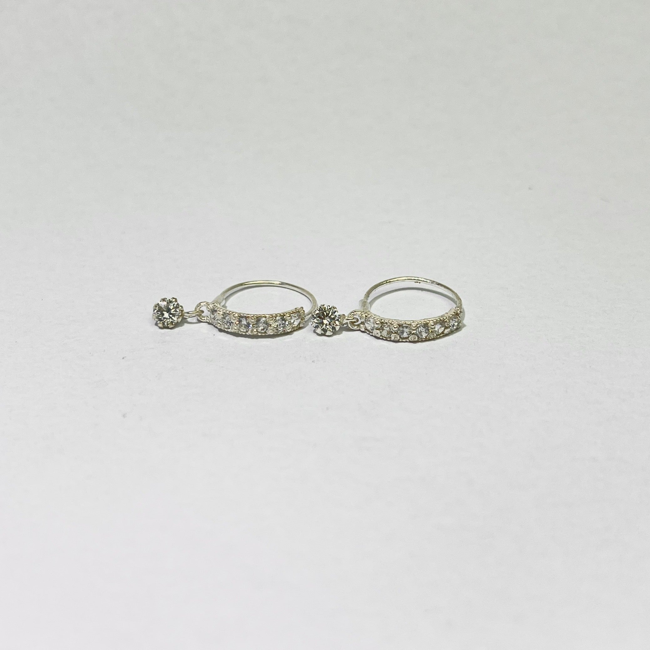 Stone Bar & Drop Hoop Earrings — 925 Silver | Clear CZ | 12mm | Nickel-Free | 18G