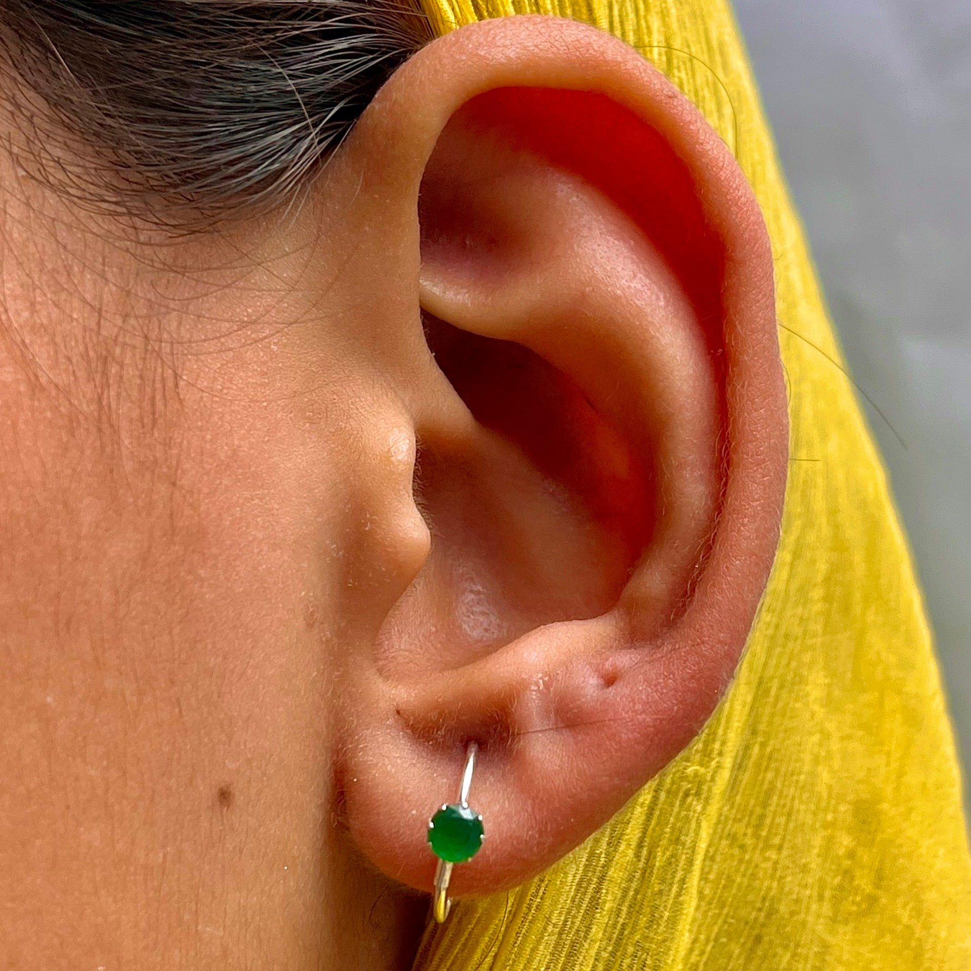 CZ Stone Hoop Earrings — 925 Sterling Silver | 14mm | 1mm Thick | Daily Wear