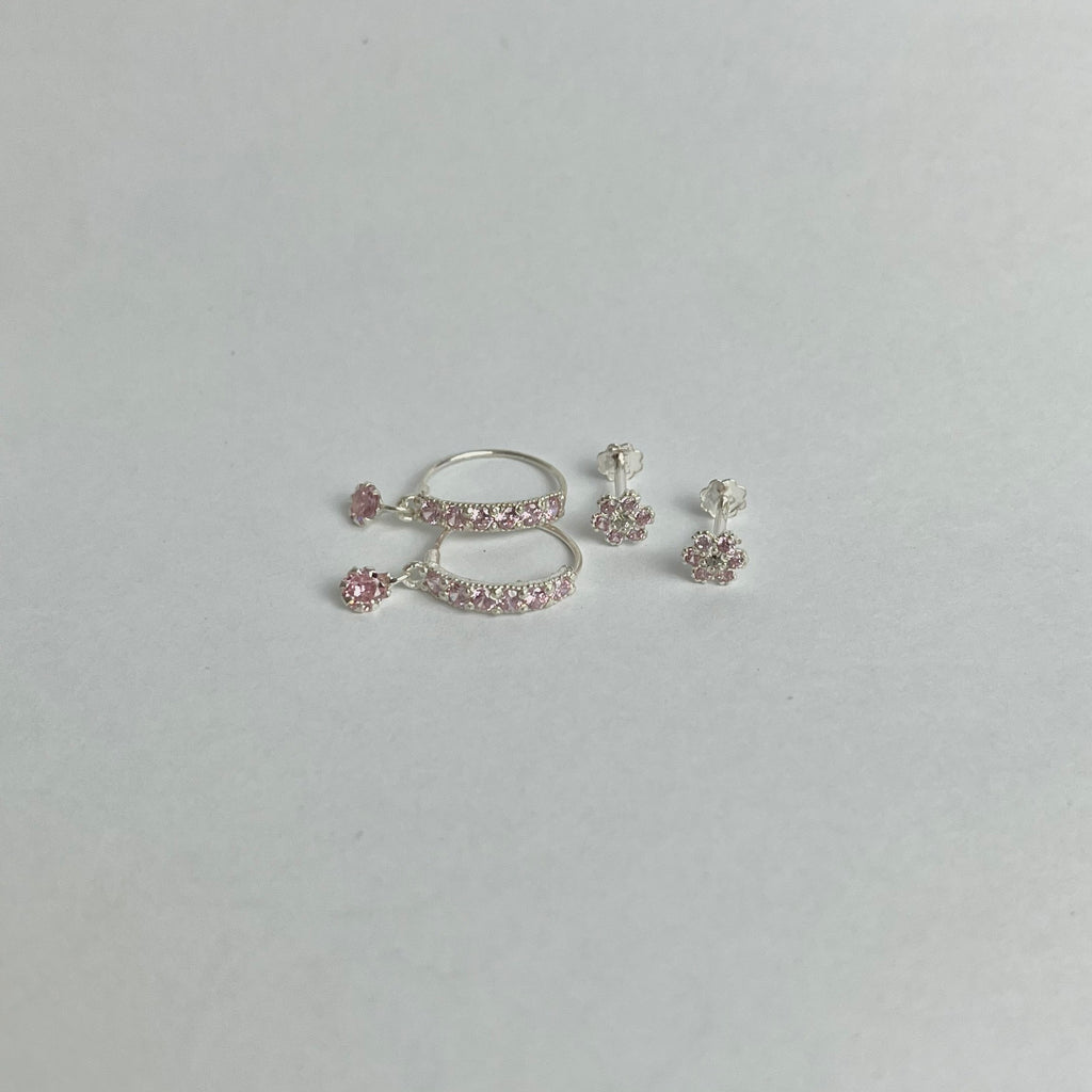 The Pink Edit – Pavé Hoops & Flower Studs | 925 Sterling Silver | 2 Pairs