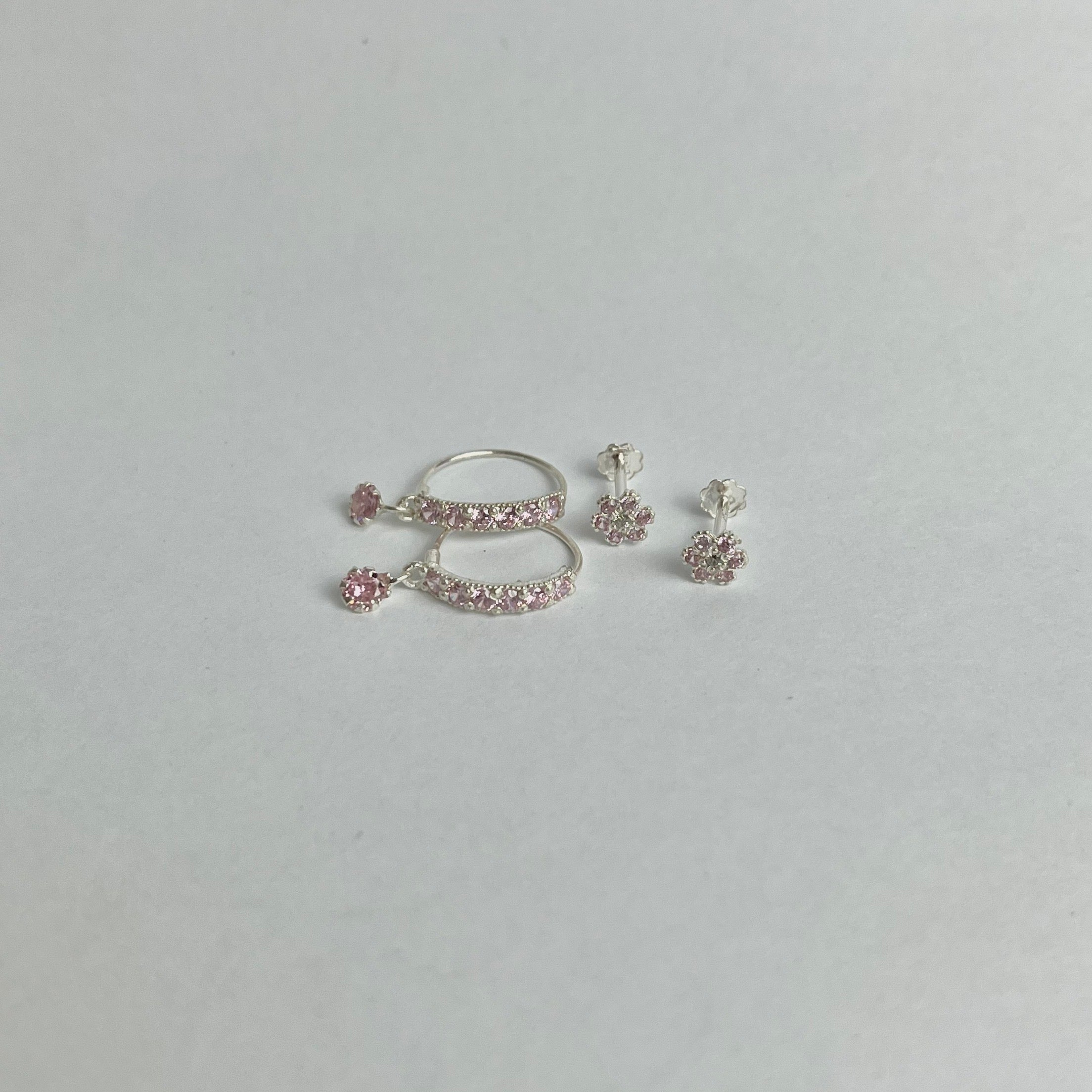 The Pink Edit – Pavé Hoops & Flower Studs | 925 Sterling Silver | 2 Pairs