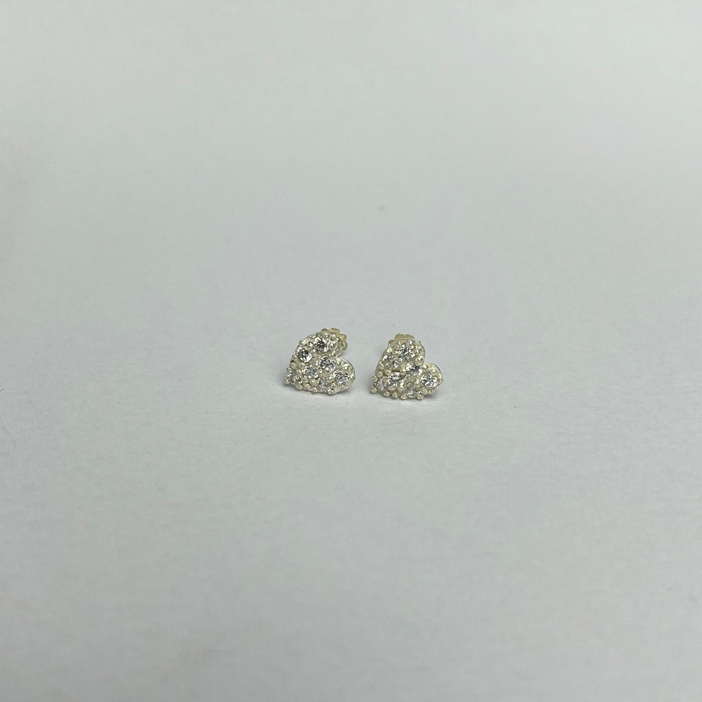 Tiny Stone Heart Studs - 925 Sterling Silver | New Piercing Safe | Everyday Wear