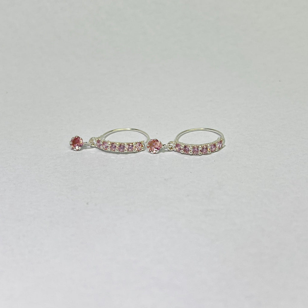 Stone Bar & Drop Hoop Earrings — 925 Silver | Pink CZ | 12mm | Nickel-Free | 18G