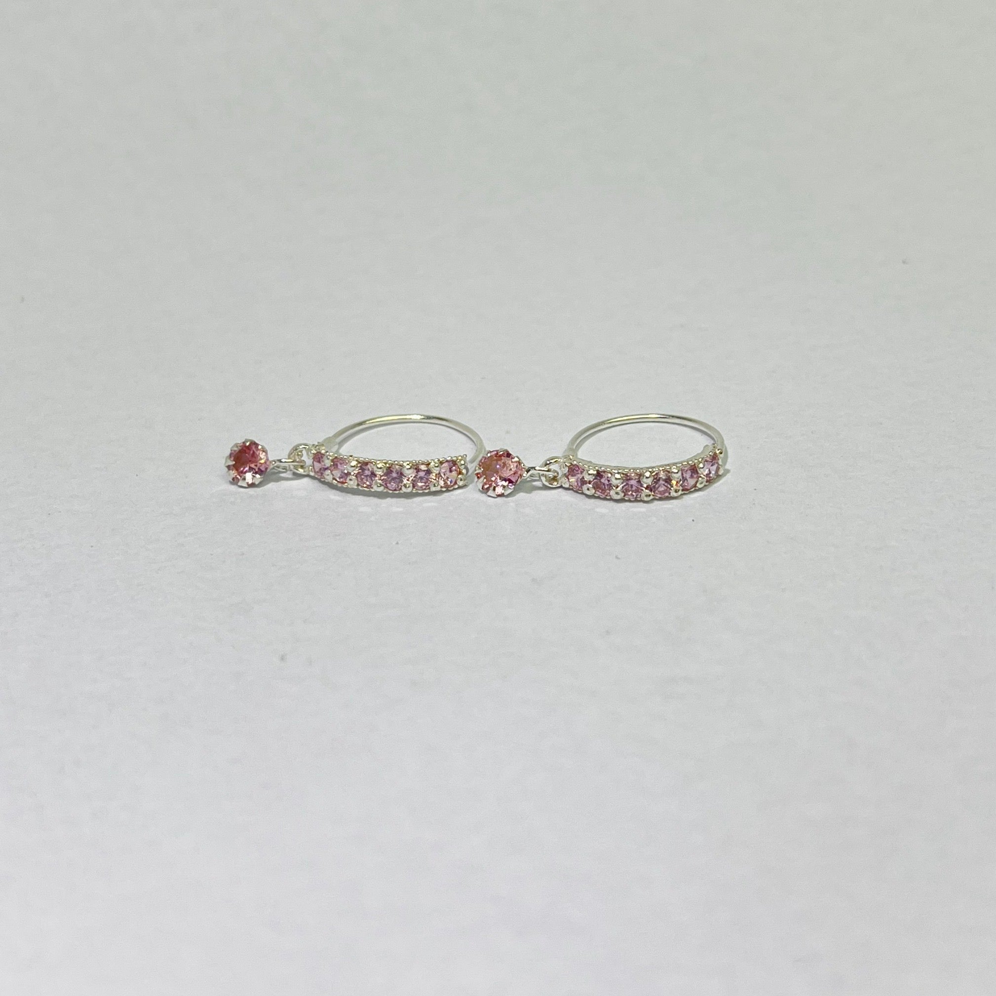 Stone Bar & Drop Hoop Earrings — 925 Silver | Pink CZ | 12mm | Nickel-Free | 18G