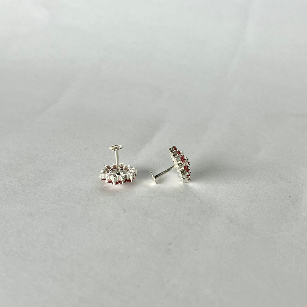 Hexagon Full Stone Studs — 925 Sterling Silver | Red & White CZ | 12mm | Nickel-Free | Screw Back