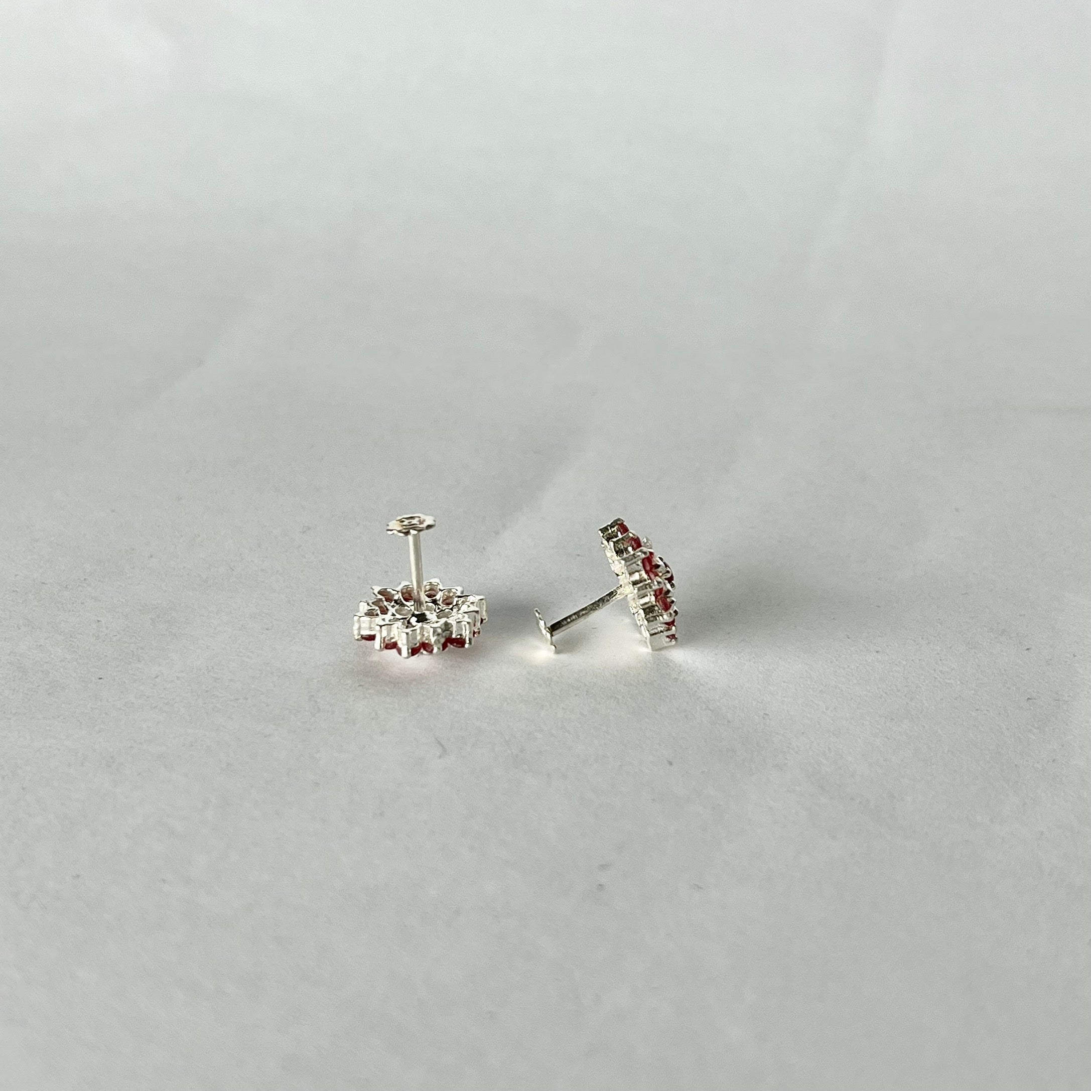 Hexagon Full Stone Studs — 925 Sterling Silver | Red & White CZ | 12mm | Nickel-Free | Screw Back