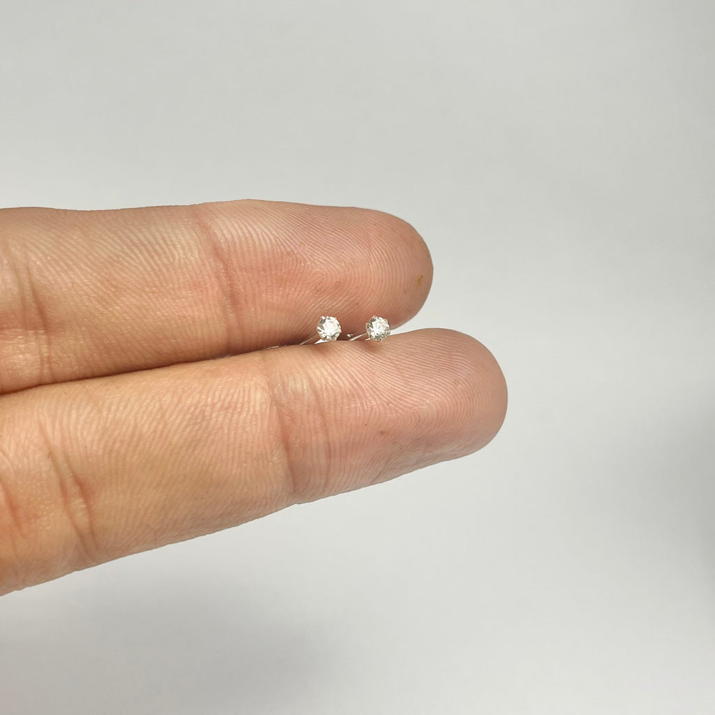Plain Hanging Stone Hoops + 2mm Studs Set (2 Pairs) – 925 Sterling Silver Minimal Combo