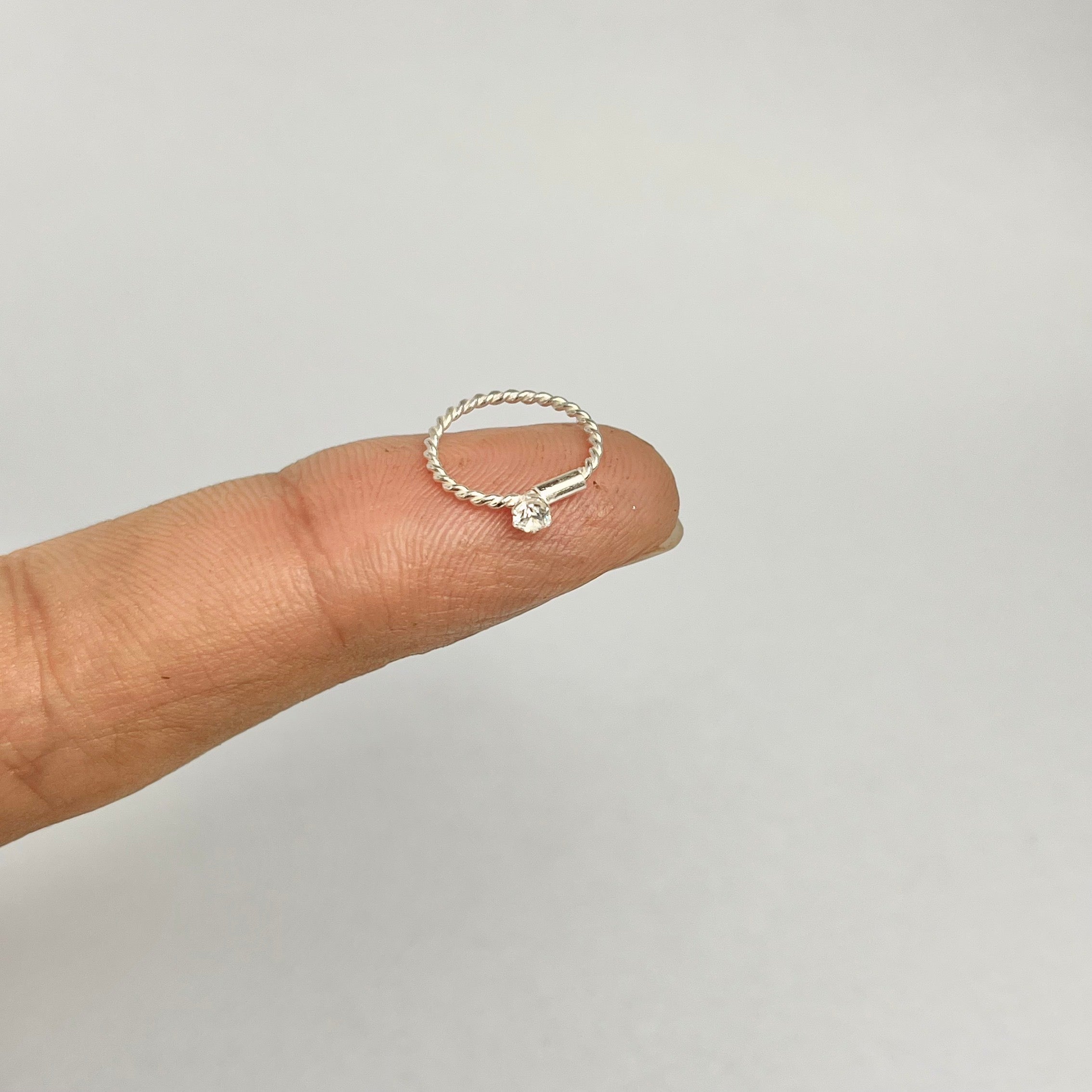 Twisted Stone Nose Ring — 925 Sterling Silver | 8mm | 1mm Thick | Texture + Shine