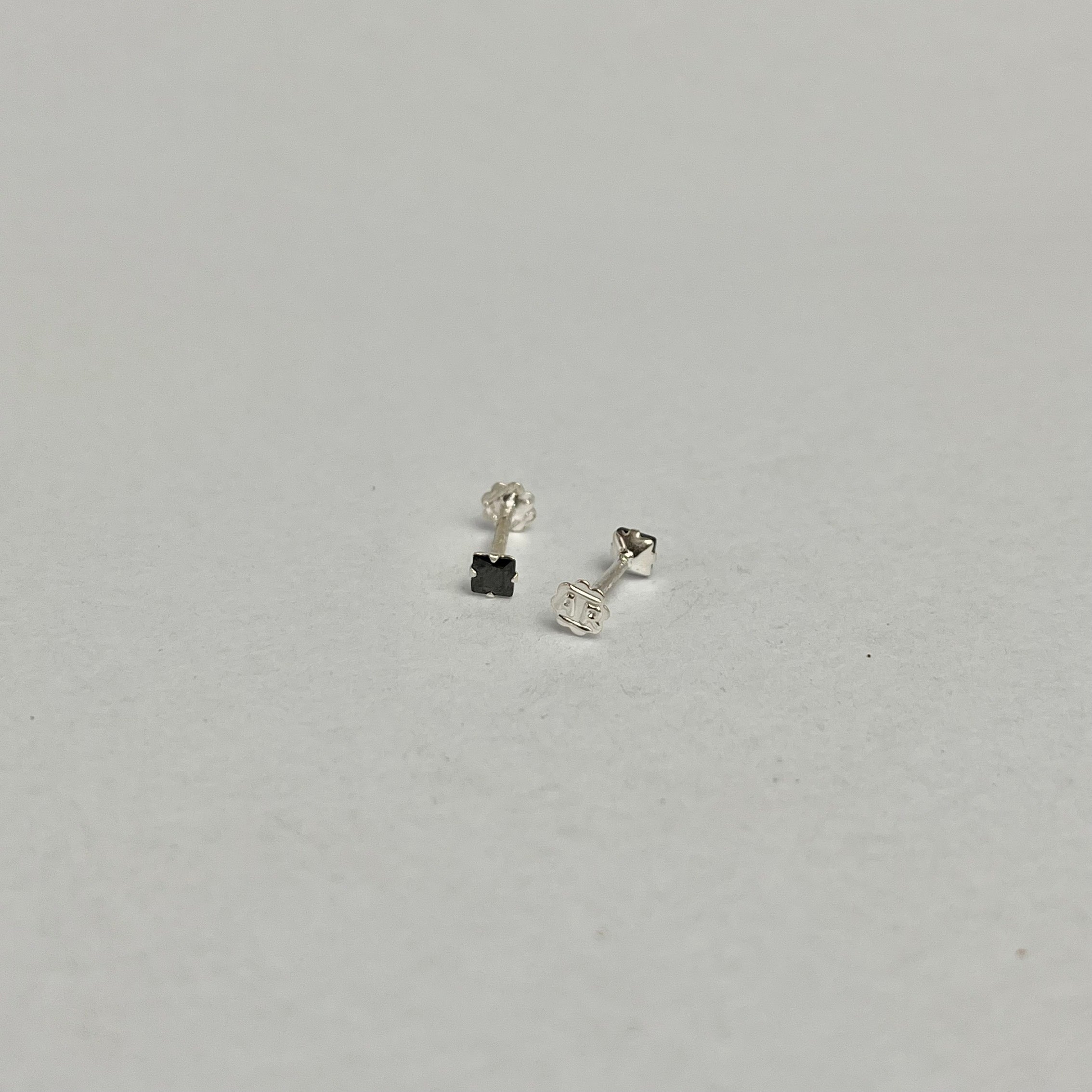 Square Stone Studs - 925 Sterling Silver | Black Pink Clear | Front Screw Lock | 4mm