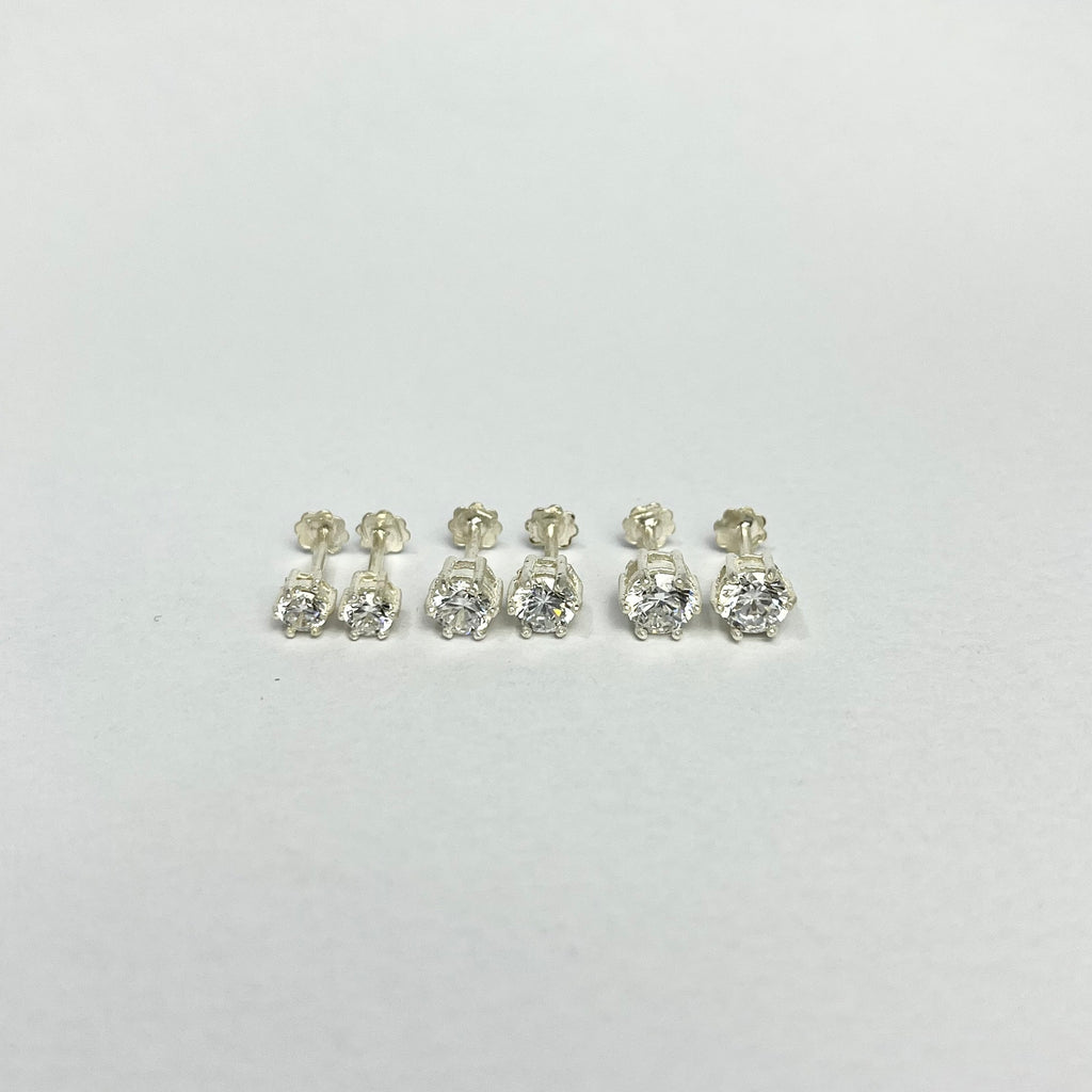 Diamond-Look CZ Studs — 925 Sterling Silver | Screw Back | 4mm 5mm 6mm