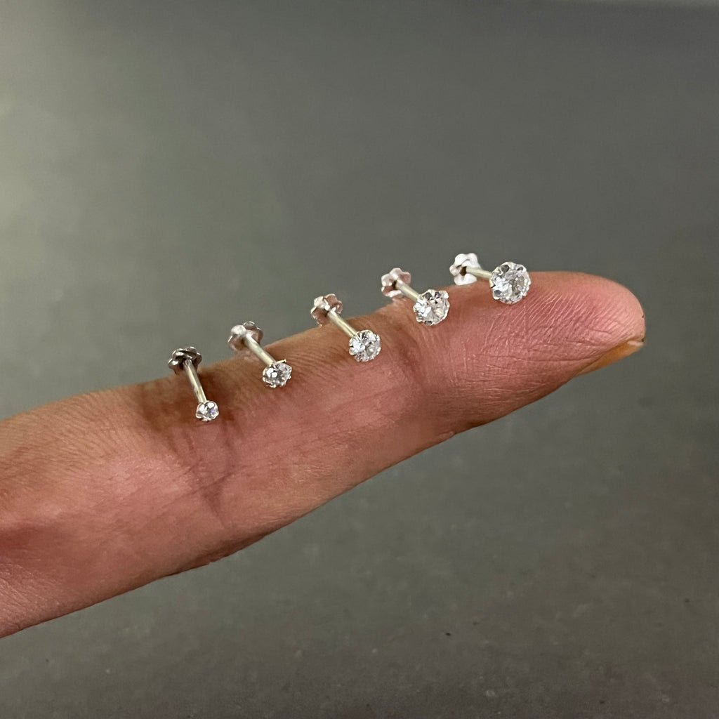 Tiny Stone Nose Pin - 925 Sterling Silver | 1.5mm to 5mm | Screw Back | Daily Wear