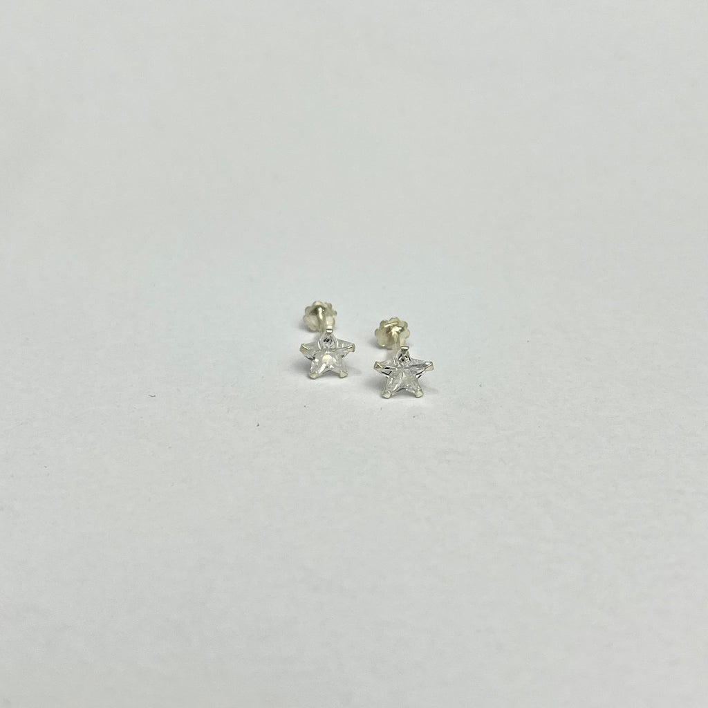 CZ Stone Star Studs - 925 Sterling Silver | Screw Back | 3mm 5mm 7mm