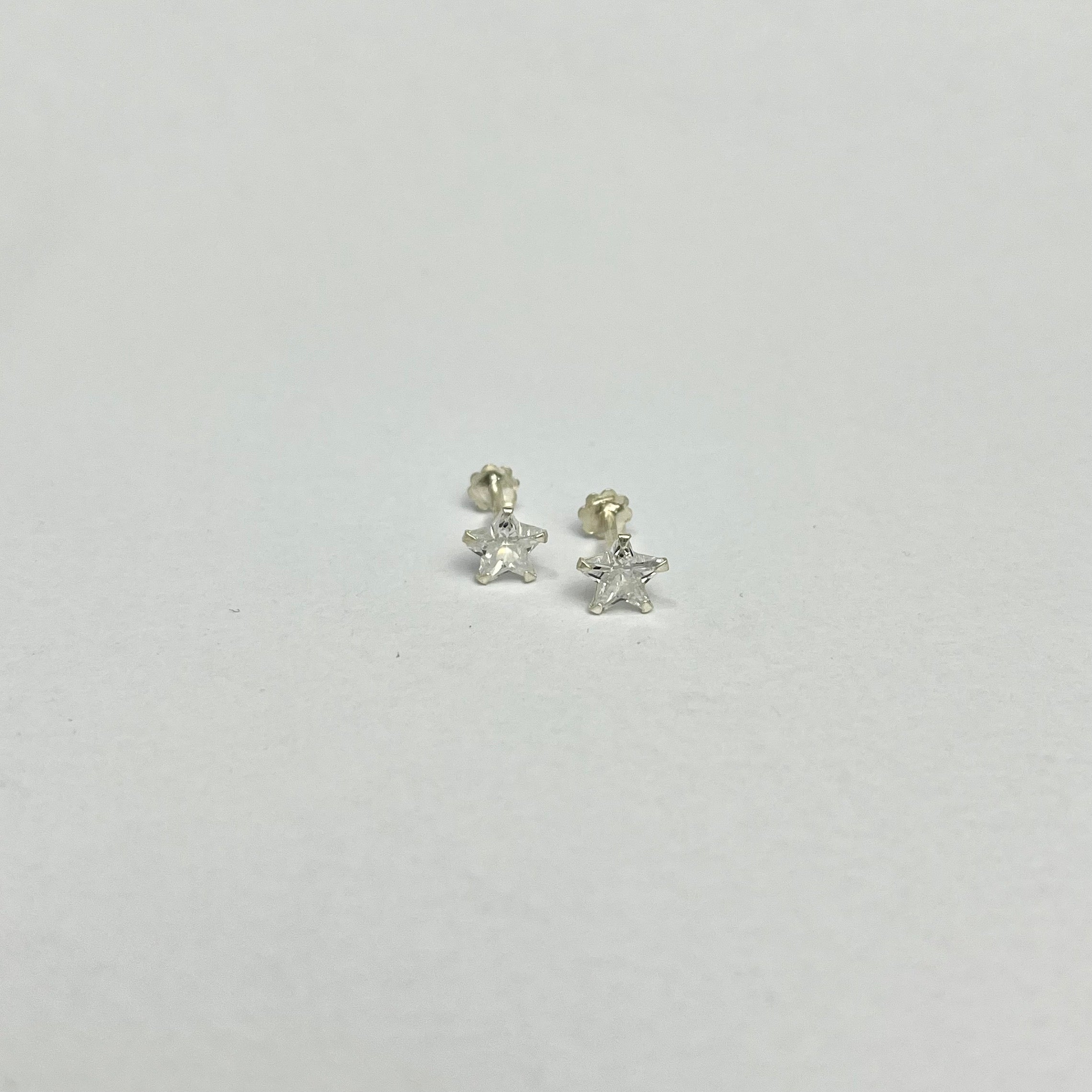 CZ Stone Star Studs - 925 Sterling Silver | Screw Back | 3mm 5mm 7mm