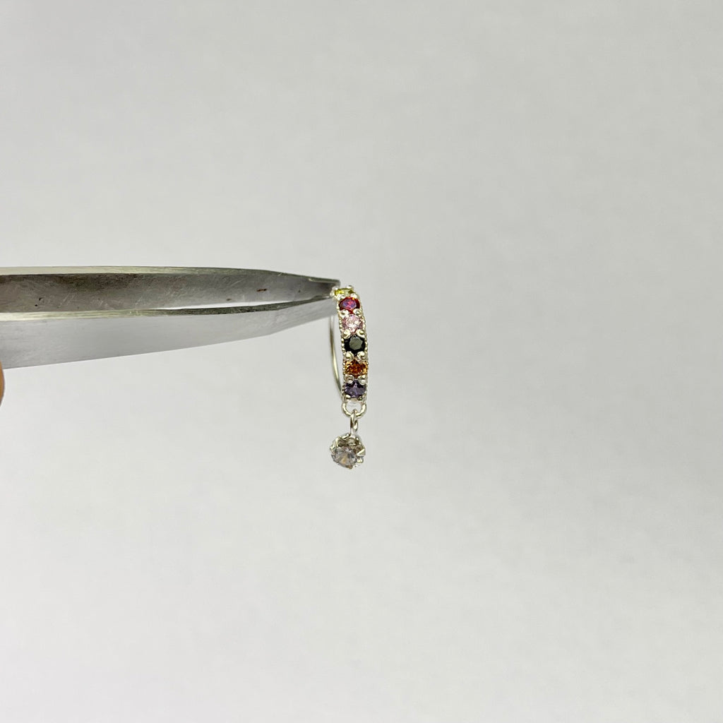 Stone Bar & Drop Hoop Earrings — 925 Silver | Multi Color CZ | 12mm | Nickel-Free | 18G