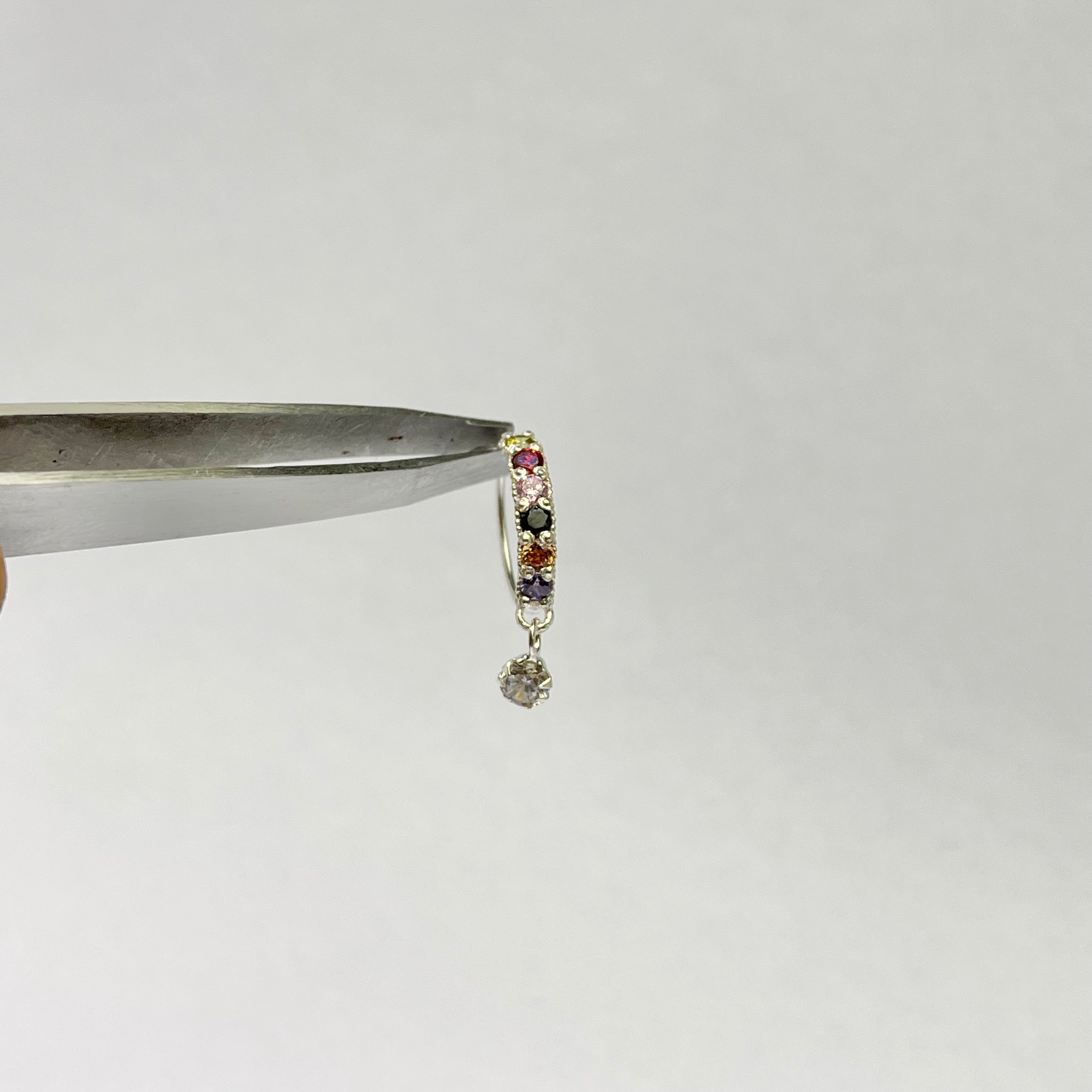 Stone Bar & Drop Hoop Earrings — 925 Silver | Multi Color CZ | 12mm | Nickel-Free | 18G