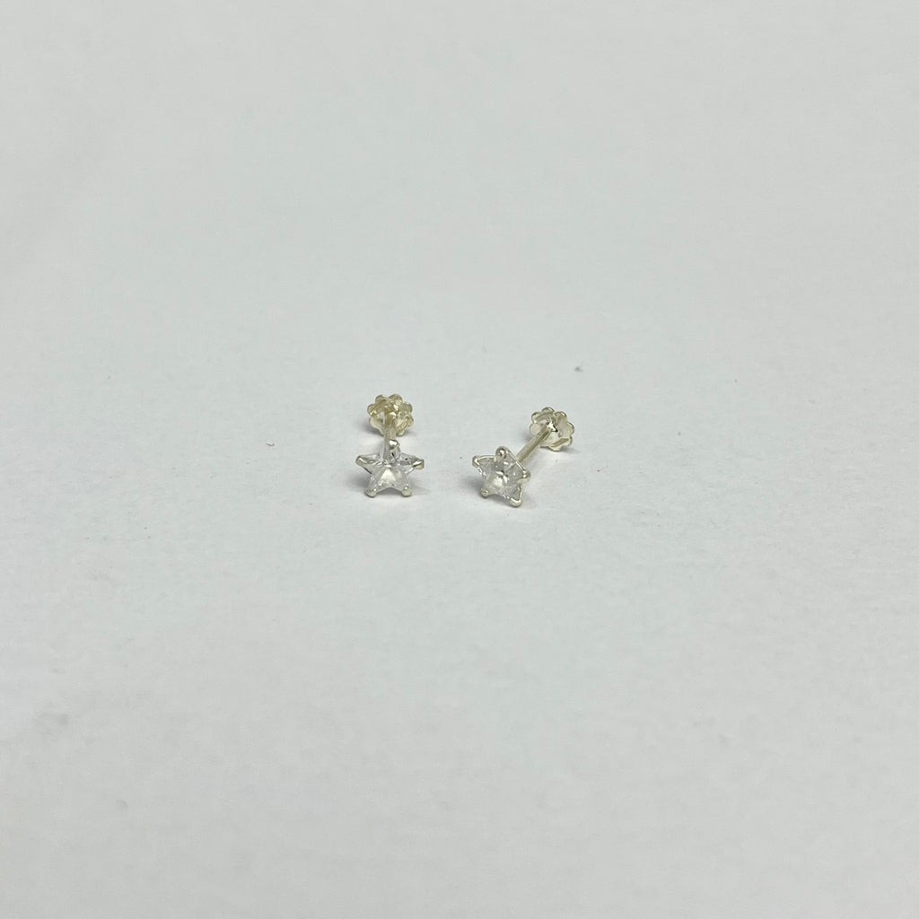 CZ Stone Star Studs - 925 Sterling Silver | Screw Back | 3mm 5mm 7mm