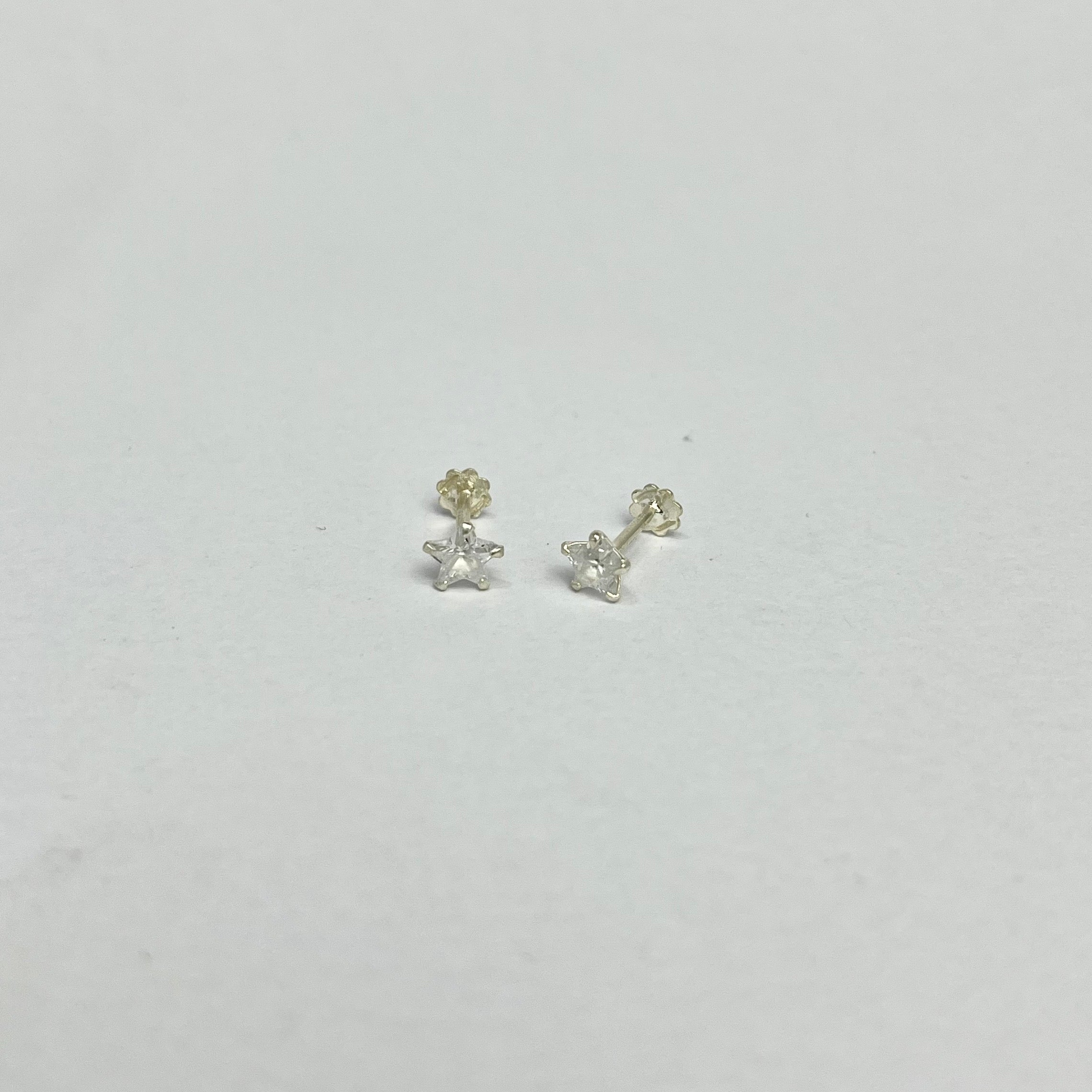 CZ Stone Star Studs - 925 Sterling Silver | Screw Back | 3mm 5mm 7mm