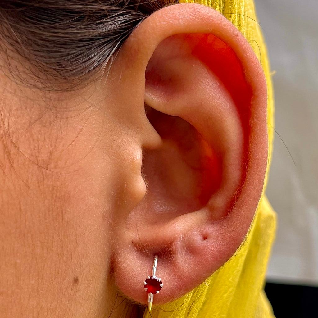 CZ Stone Hoop Earrings — 925 Sterling Silver | 14mm | 1mm Thick | Daily Wear