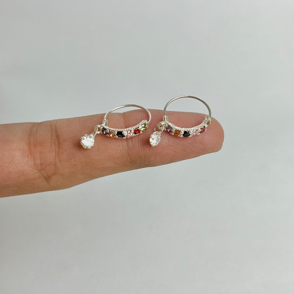 The Rainbow Set – Pavé Hoops & Flower Studs | 925 Sterling Silver | 2 Pairs