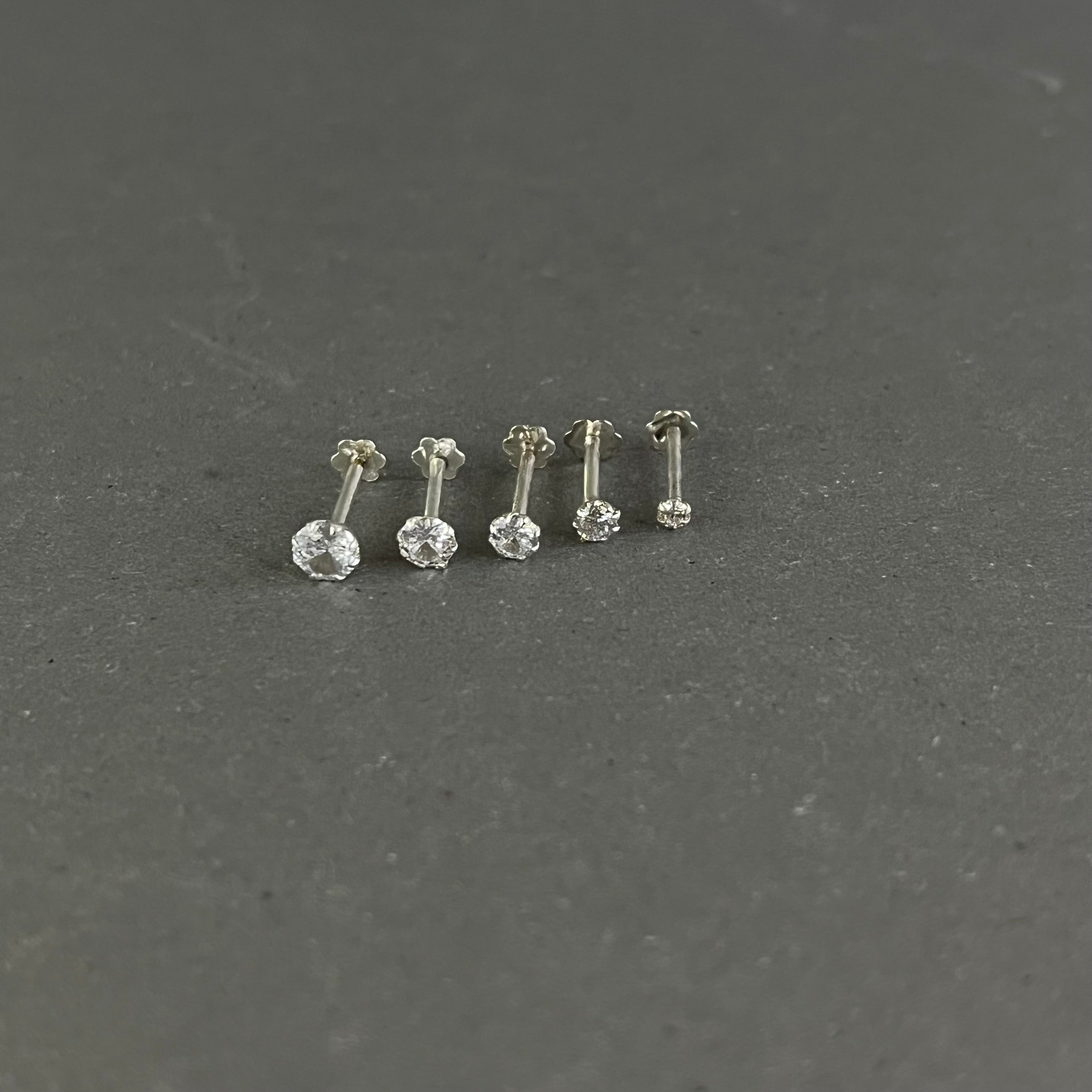 Tiny Stone Nose Pin - 925 Sterling Silver | 1.5mm to 5mm | Screw Back | Daily Wear