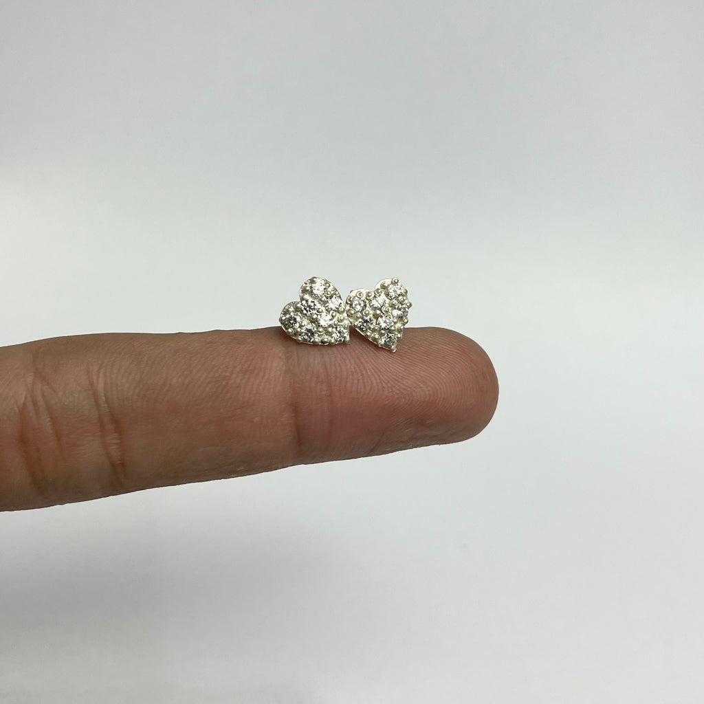 Tiny Stone Heart Studs - 925 Sterling Silver | New Piercing Safe | Everyday Wear