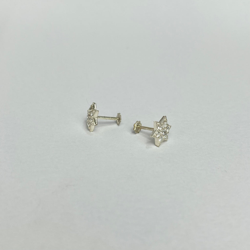 Tiny Stone Star Studs — 925 Sterling Silver | 10mm | Daily Wear Safe
