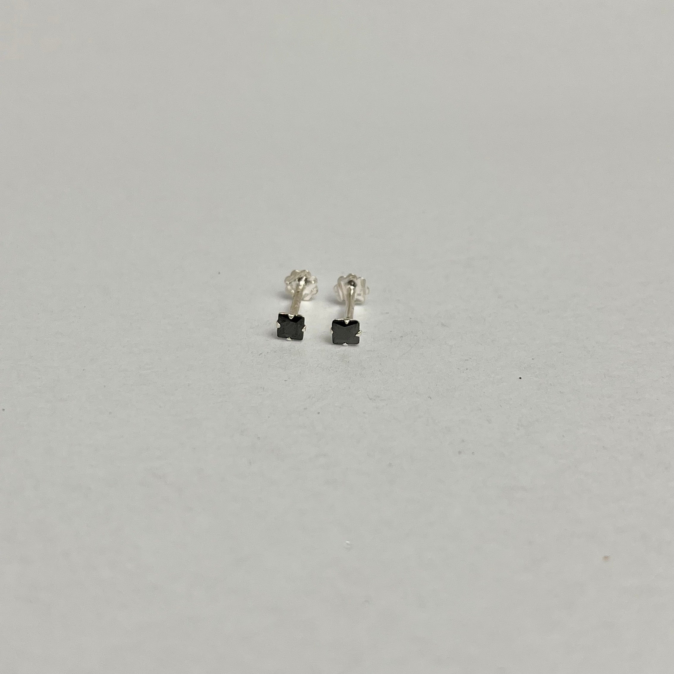 Square Stone Studs - 925 Sterling Silver | Black Pink Clear | Front Screw Lock | 4mm