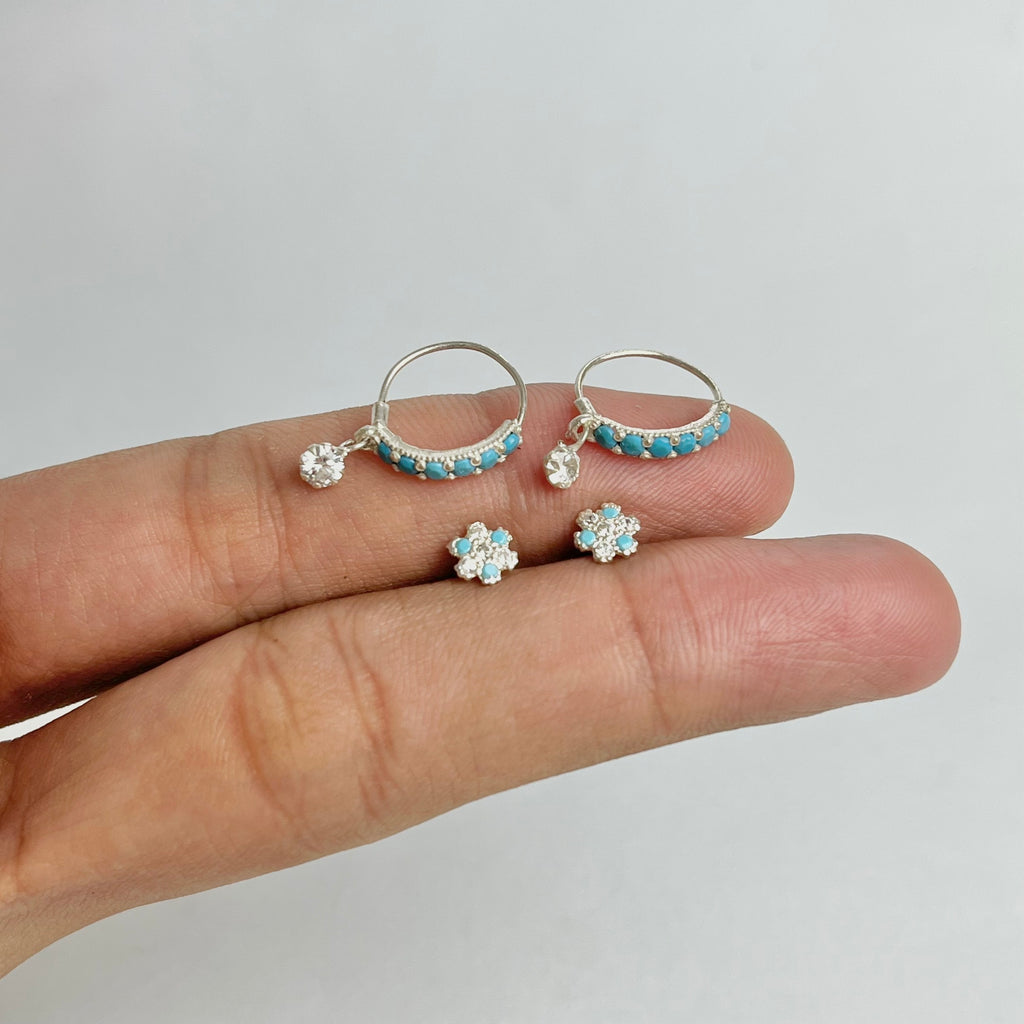 The Ferozi Set – Pavé Hoops & Flower Studs | 925 Sterling Silver | 2 Pairs