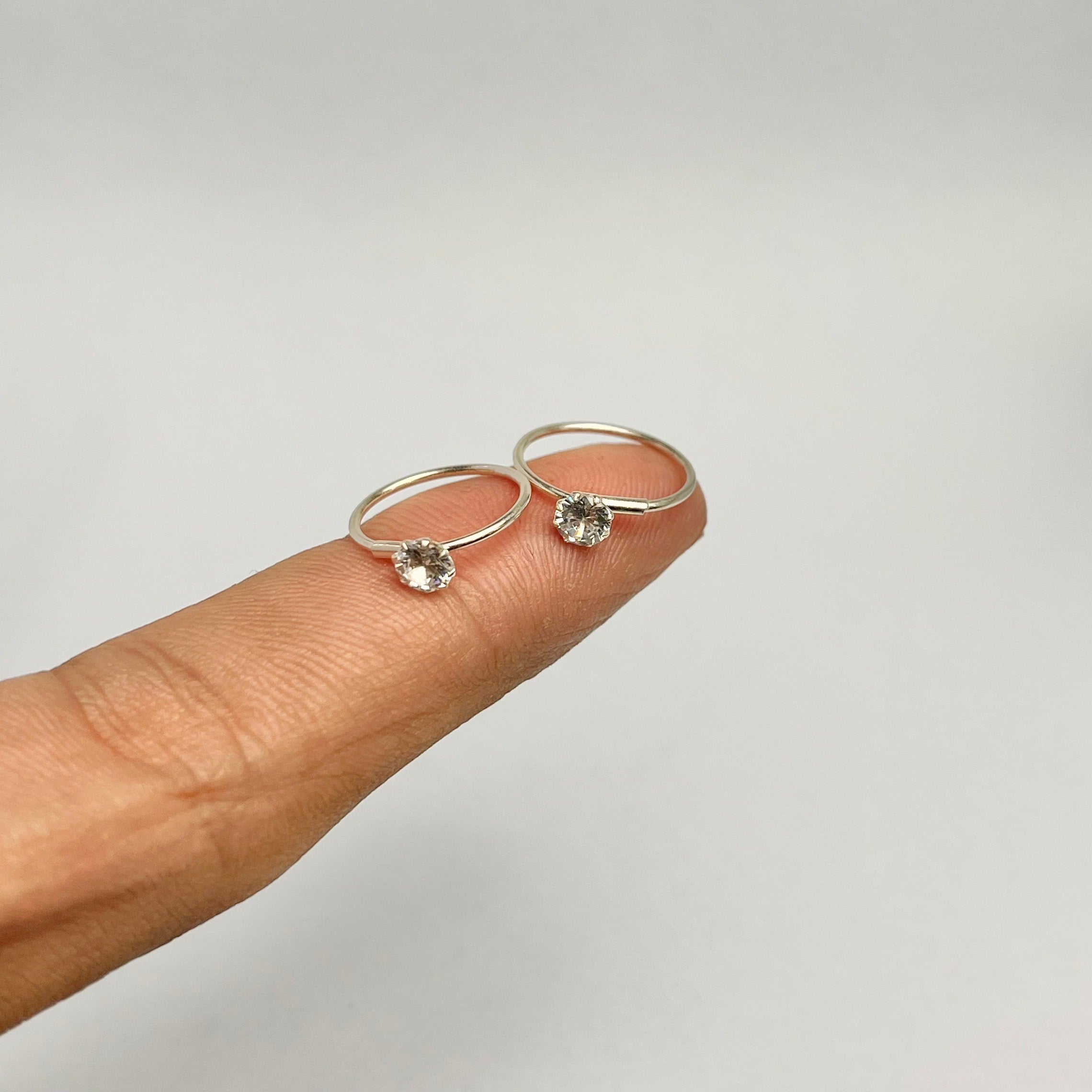 CZ Stone Hoop Earrings — 925 Sterling Silver | 14mm | 1mm Thick | Daily Wear