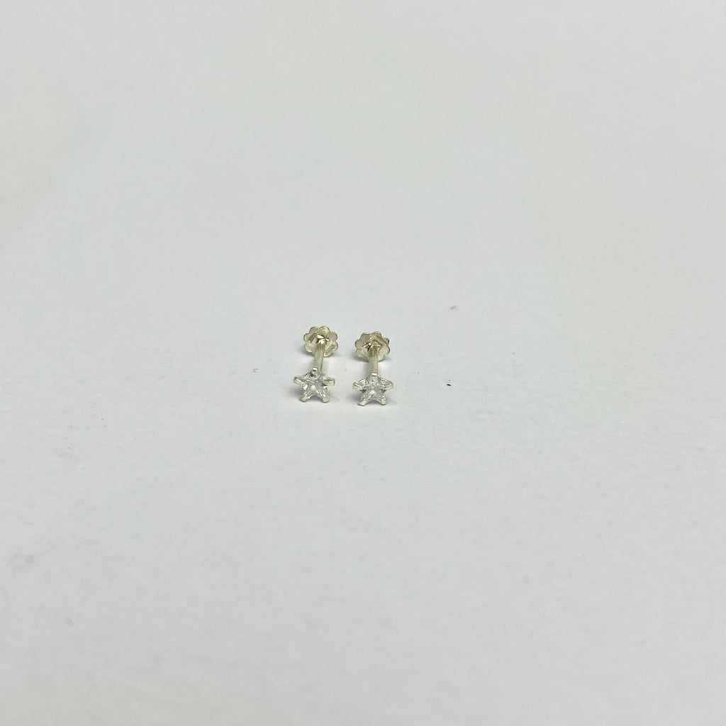 CZ Stone Star Studs - 925 Sterling Silver | Screw Back | 3mm 5mm 7mm