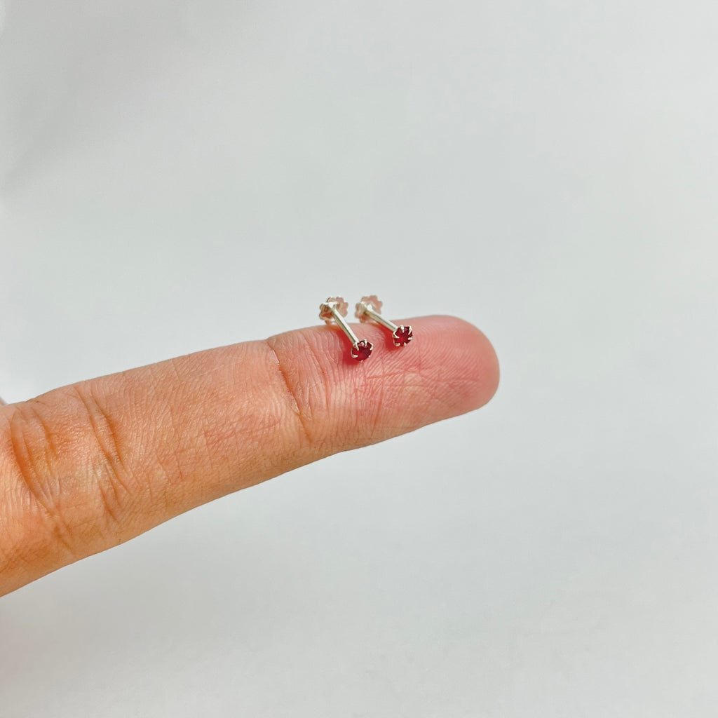 The Red Edit – Flower Studs, 2mm & Hoops | 925 Sterling Silver | 3 Pairs