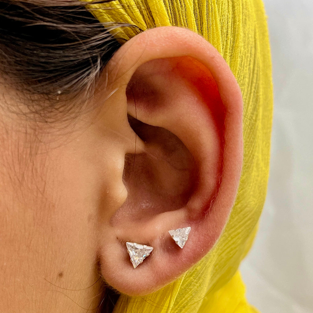 CZ Triangle Studs - 925 Sterling Silver | Geometric Minimal | 6mm & 7mm