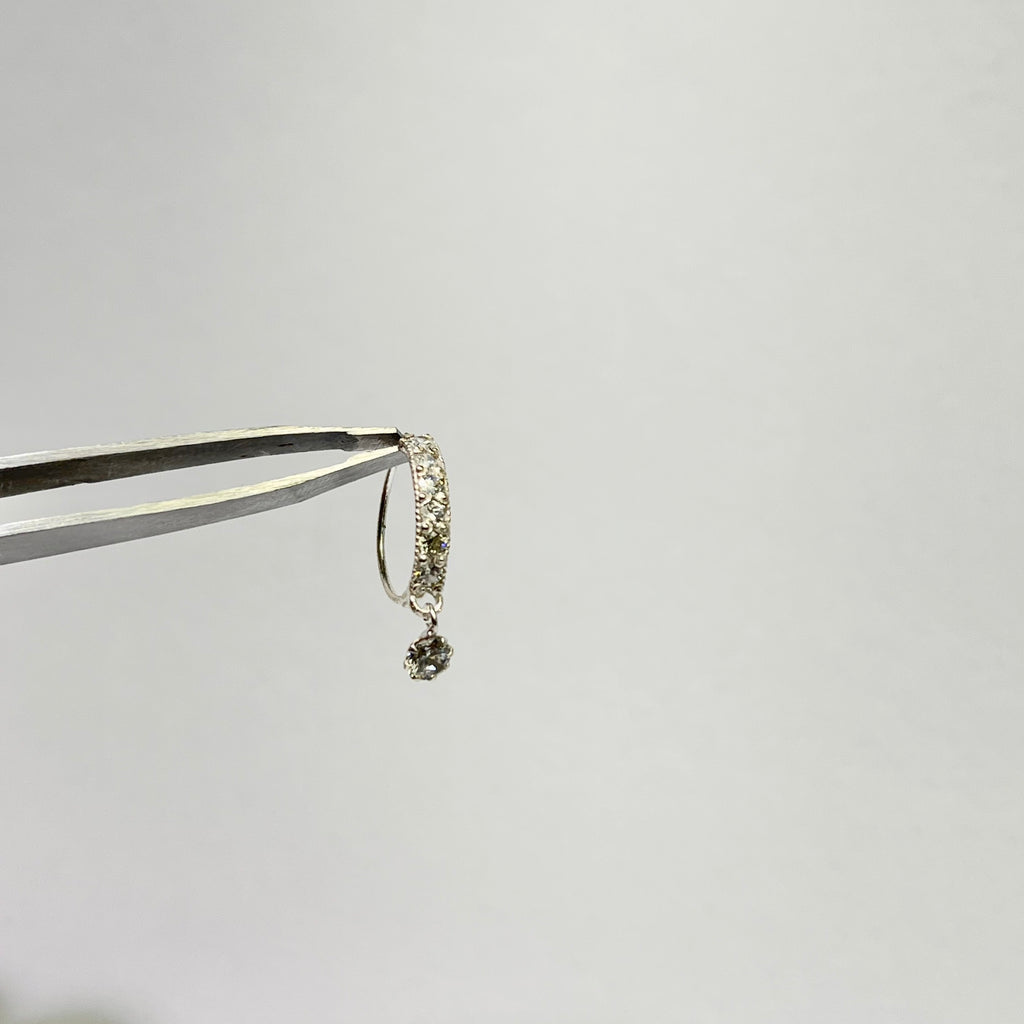 Stone Bar & Drop Hoop Earrings — 925 Silver | Clear CZ | 12mm | Nickel-Free | 18G