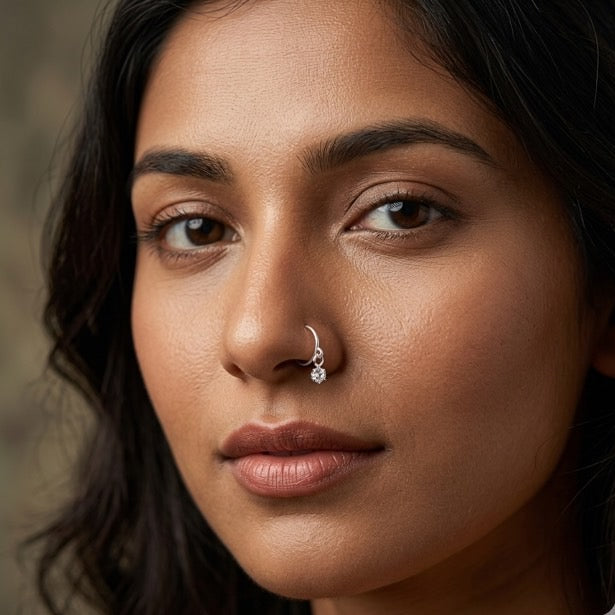 Hanging Stone Nose Ring – 925 Sterling Silver