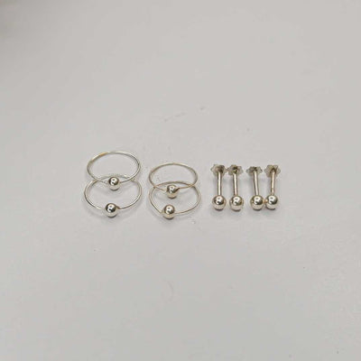 silver 2mm studs with 6mm 7mm ball hoop earrings set