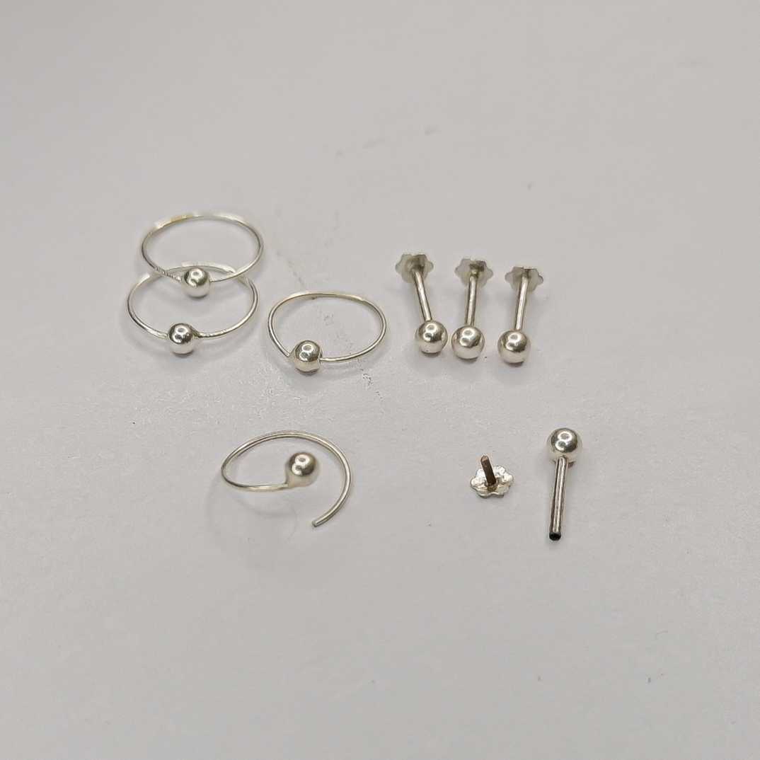 daily wear silver 2mm studs with 6mm 7mm hoop earrings