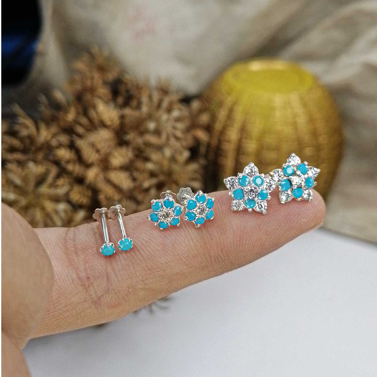 silver earrings set for lobe piercing women 