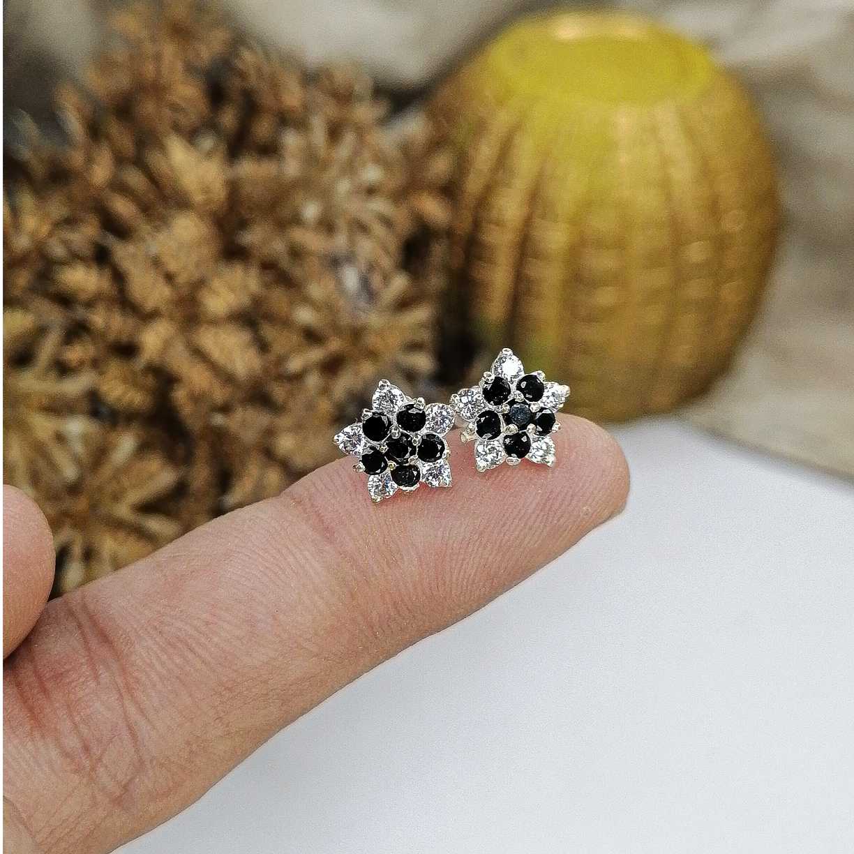 silver 10mm black flower studs trendy earrings