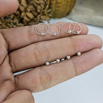 silver 2mm studs with 6mm 7mm hoop earrings