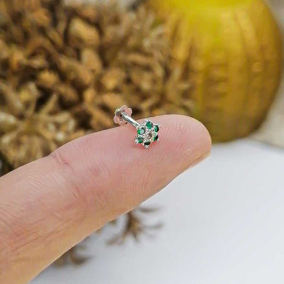 green silver tiny flower nose pin with screw back design