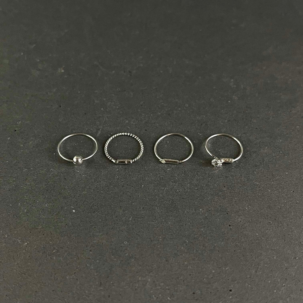 Daily Nosering Pack — 925 Silver | 4 Styles | Ball - Plain - Stone - Twisted | Nickel-Free