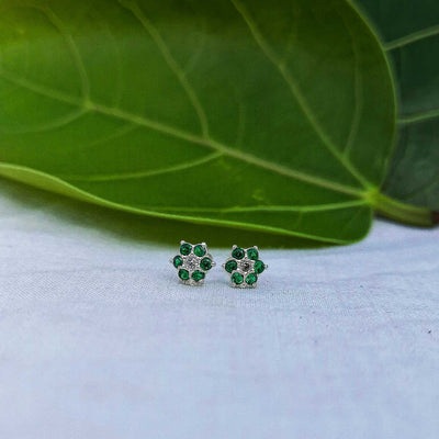 Green gemstone flower stud earrings for helix

