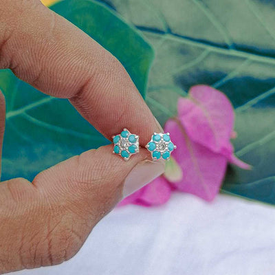 7mm anti-tarnish silver studs with ferozi stones for lobe piercings


