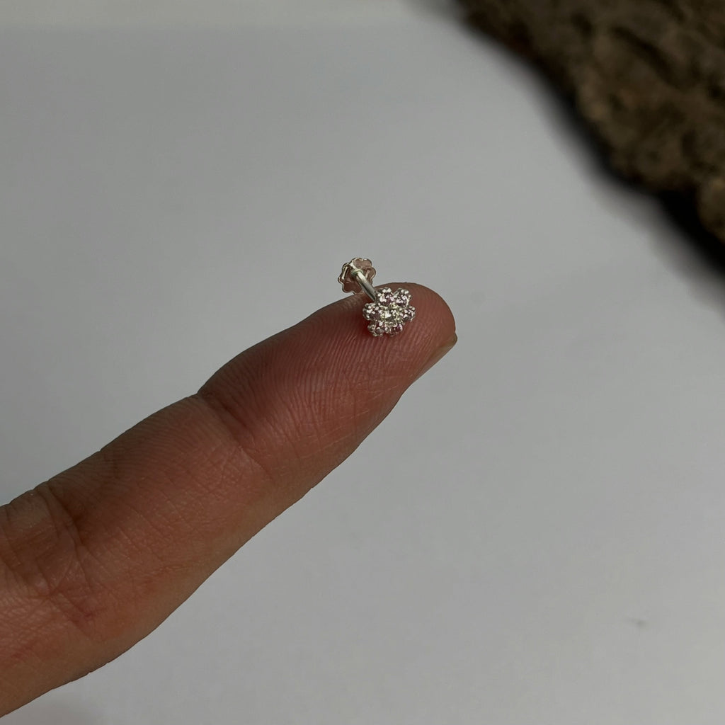 Flower Nose Pin - 925 Sterling Silver - Nickel-Free - Screw Back