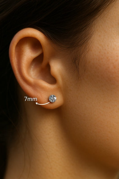7mm Chandi Screw Stud Earring in 925 Silver for Lobe, Helix, and Cartilage Piercings