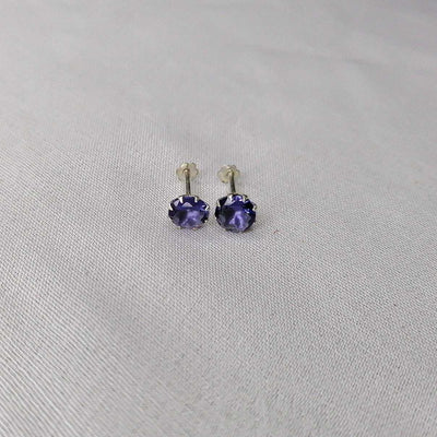 Hypoallergenic silver stud earrings for lobe purple color