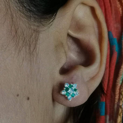 Green white Chandi flower Stud Earrings