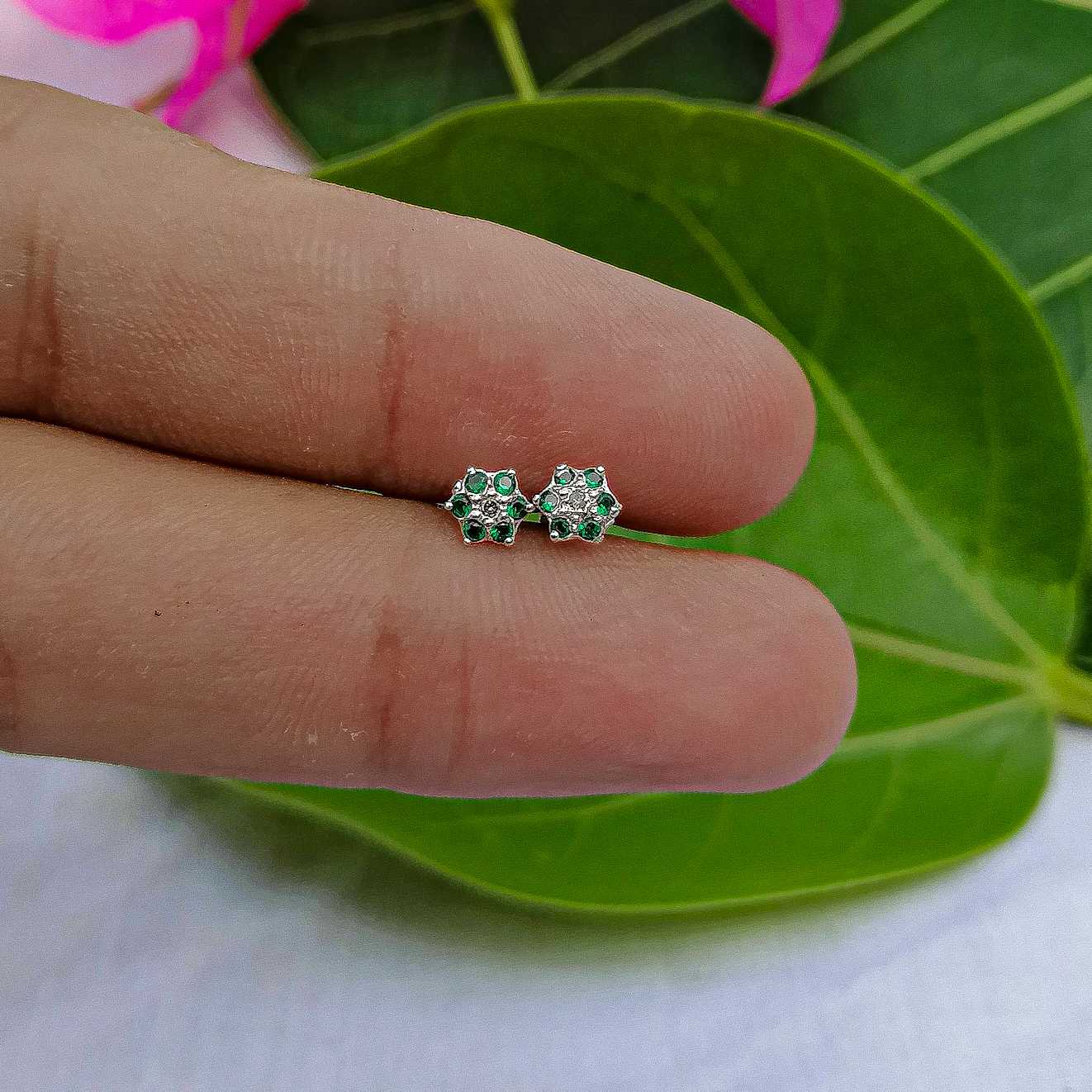 Silver flower earrings for cartilage piercing

