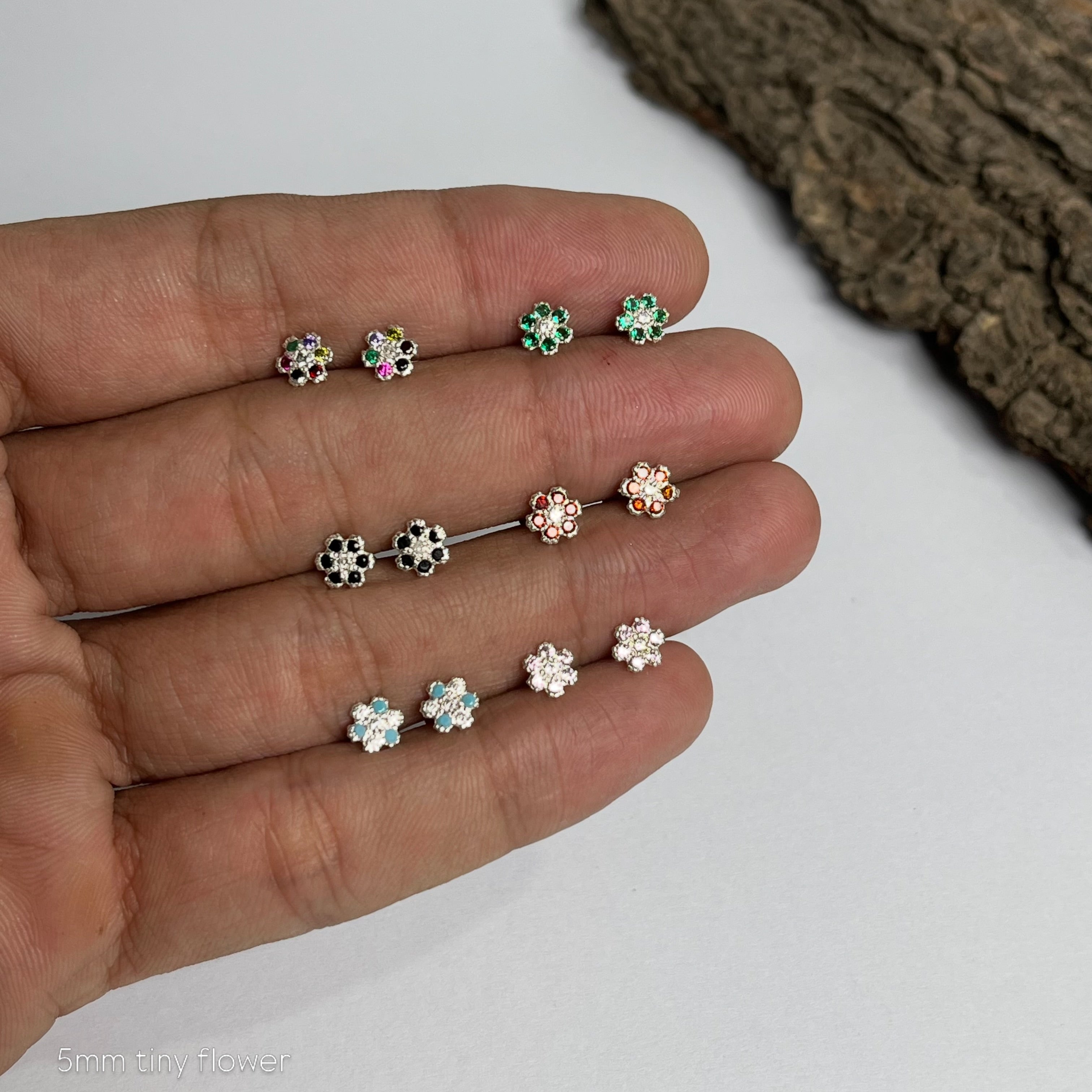 Tiny Flower Studs — 925 Sterling Silver | 6mm | 7 Colors | Nickel-Free | Screw Back