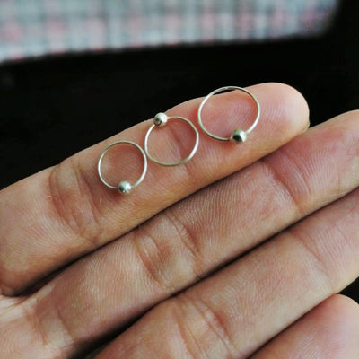 3Pairs Ball hoops 2Pairs 2mm Silver Stud Earrings (5Pairs Set)