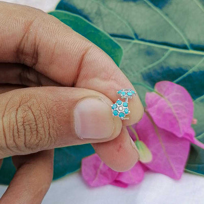 9mm silver ferozi flower stud earrings for daily wear

